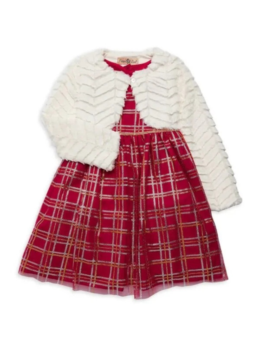 Purple Rose Plaid Dress Faux Fur Jacket Set Girls 12M Christmas Outfit